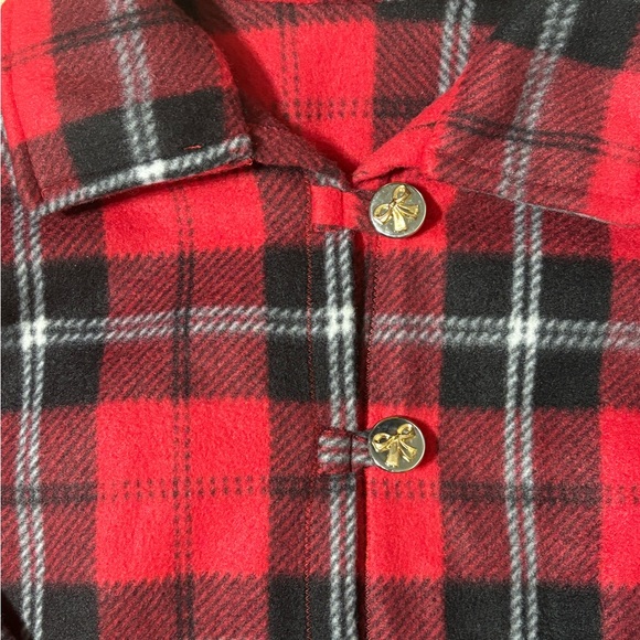 Women’s Red, Black, White Plaid FLEECE JACKET size L-XL bow buttons - Picture 5 of 9